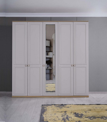 Volledige slaapkamermeubels Moderne bedden Hout 6-delige slaapkamer Grijs
