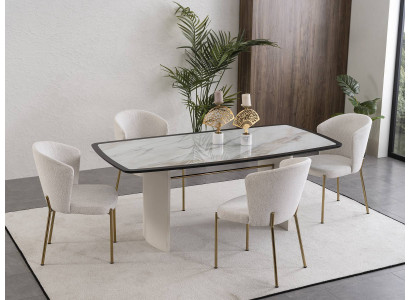 Witte eetkamerset Designer eettafel 4x stoelen houten meubels Luxe 5 delen