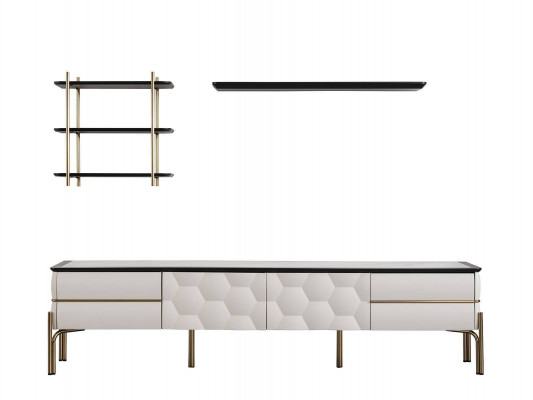 Moderne Witte Woonkamer Praktische Tv-kast Luxe Planken 3-delige Set