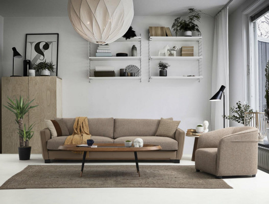 Sofa set 431 Seater Armchair Sofa Modern Fabric Beige Set 3 pieces Sofas