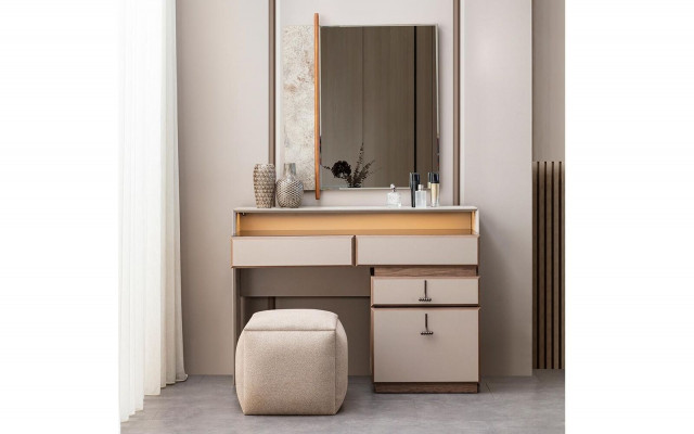 Garnituur Kaptafel Make-uptafel Spiegel Console Tafel Grijs 3-delig