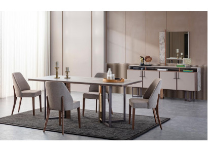 Eetgroep Eethoek Eettafel Stoelen Hout Grijs Eetkamer 9-delig Dressoir