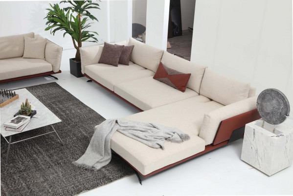 Hoekbank L-vorm Beige Modern Stof Ontwerp Woonkamer Bank Polyester