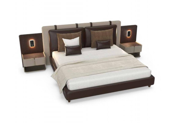 Luxe slaapkamer nachtkastje bedden bed 3-delige complete set design inrichting.