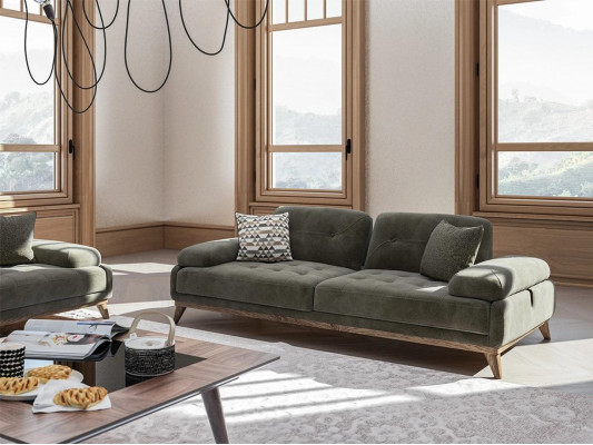 Luxe gestoffeerde bank driezitsbank bank woonkamer inrichting stoffering textiel