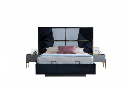 Grijze slaapkamer set, design tweepersoonsbed met 2 nachtkastjes, 3-delig, nieuw.