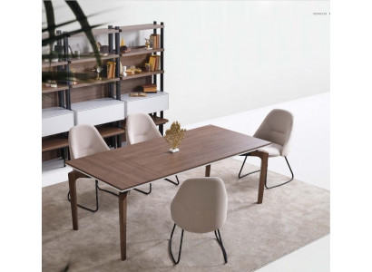 Bruine houten eetkamermeubels, houten tafel, eettafel, 4 stoelen, 5-delige set, nieuw.