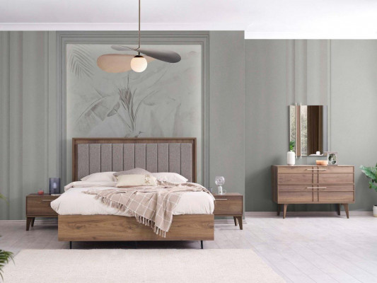 Garnituur Compleet Tweepersoonsbed Hout 5-delige Slaapkamer Bruin Bed Modern
