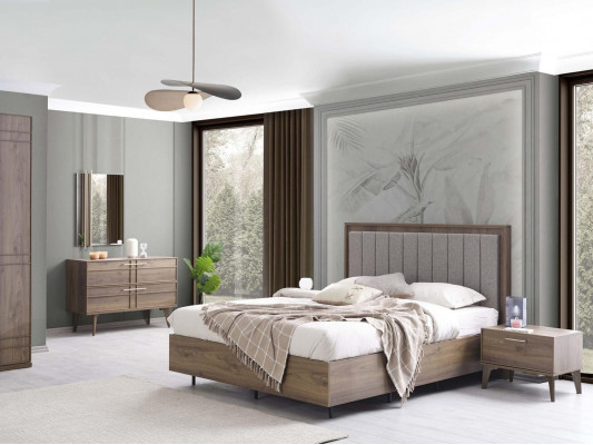 Garnituur Compleet Tweepersoonsbed Hout 5-delige Slaapkamer Bruin Bed Modern