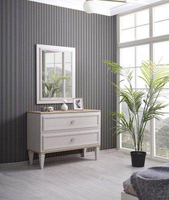Ladekast met spiegel Slaapkamerconsole Hout Grijs Set van 2 Modern