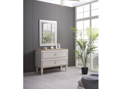 Ladekast met spiegel Slaapkamerconsole Hout Grijs Set van 2 Modern