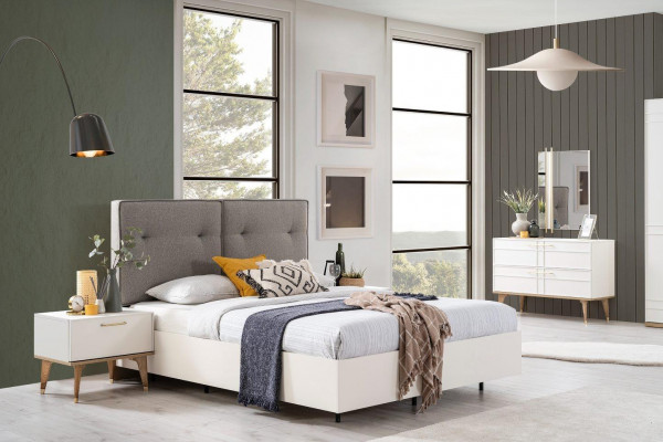 Slaapkamer set Tweepersoonsbed Compleet Bed Wit Stof 3-delige Modern