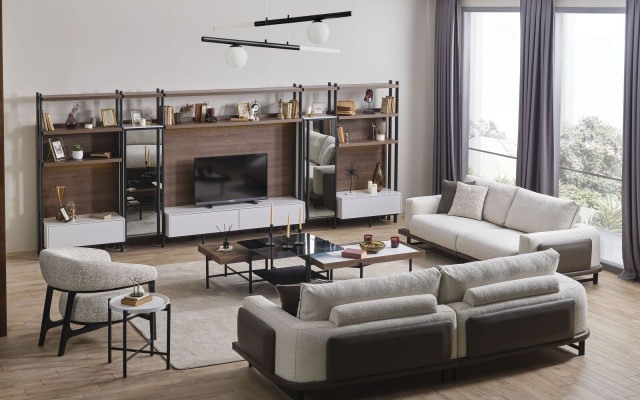 Sofaset 3-zitsbank 3 salontafels Luxe designer woonkamerset