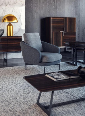 Grijze fauteuil luxe gestoffeerde meubels woonkamer design textiel gestoffeerde stoel nieuw