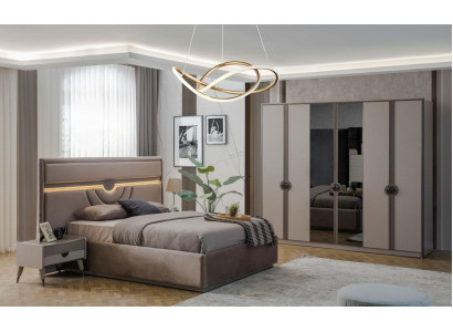 Tweepersoonsbed Complete slaapkamermeubels Bed Nachtkastjes Beige 4 delig