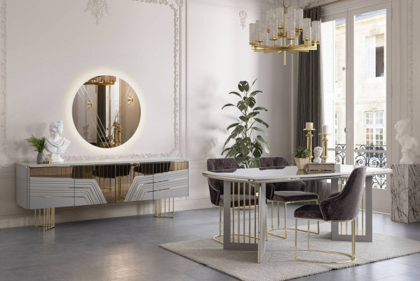 Eetkamerset Moderne eetkamergarnituur Eettafel 4x Stoelen Dressoir Set