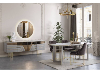 Eetkamerset Moderne eetkamergarnituur Eettafel 4x Stoelen Dressoir Set