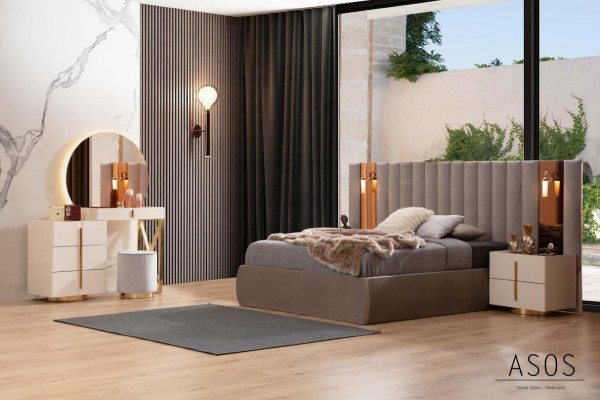 Stijlvolle slaapkamer set designer make-uptafel hout 2x nachtkastjes.