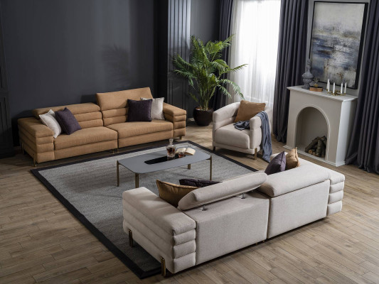 Bruin-beige woonkamer bankstel van ontwerper 4+3+1 zits gestoffeerde meubels