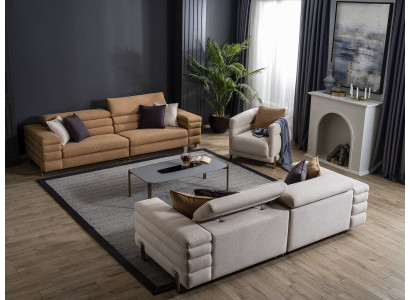 Bruin-beige woonkamer bankstel van ontwerper 4+3+1 zits gestoffeerde meubels