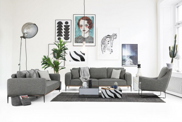 Bankstel 431 zitsbank Modern stoff  set Grijs Groep Woonkamer.