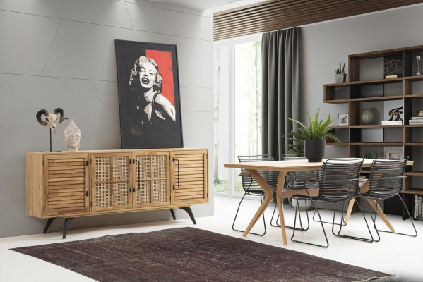 Eetkamerset Eethoek Eetkamer Eettafel Stoelen Dressoir 6-delig Bruin Hout