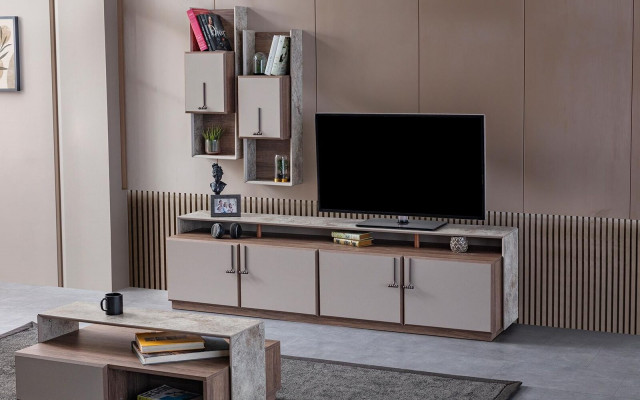 TV-standaard, wandkasten, dressoir, TV-meubel, grijs, houten woonkamer