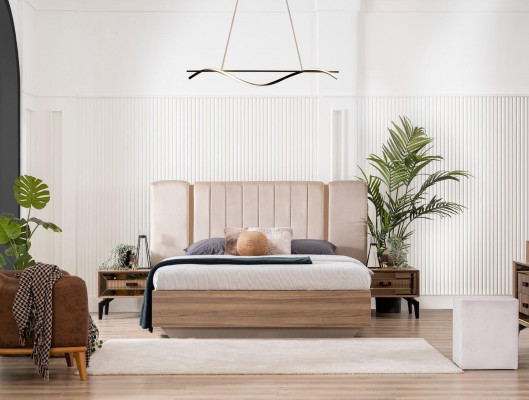 Luxe tweepersoons slaapkamer set bed hout 7-delig bruin modern