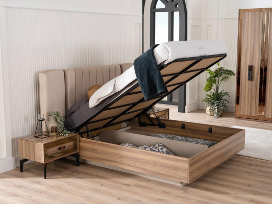Luxe tweepersoons slaapkamer set bed hout 7-delig bruin modern