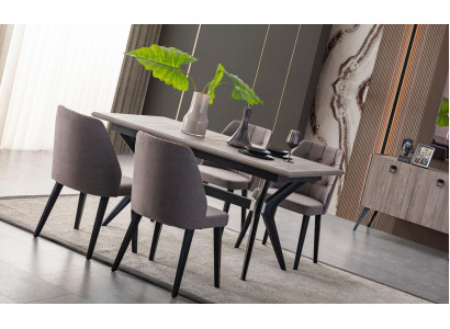 Eethoek set Eetkamer Eetgroep Eettafel Stoelen Hout Grijs 7-delig