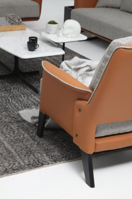 Bankstel 3-zits woonkamerbank oranje stof fauteuil driezits