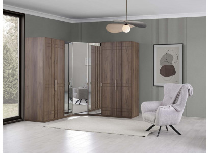 Hoekkast kledingkast kast bruin hout spiegel 7 deuren groot