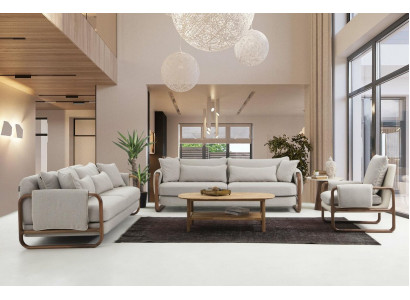 Bankstel 2-zits fauteuil tweezits modern stof grijs set design