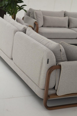 Bankstel 2-zits fauteuil tweezits modern stof grijs set design