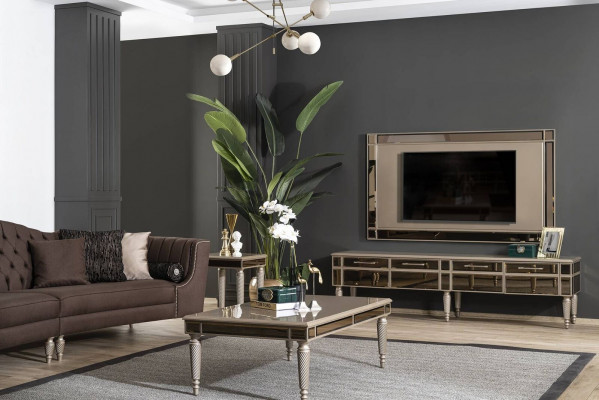 Gouden woonkamerinrichting Ontwerp dressoir Luxe tv-frame 2-delig