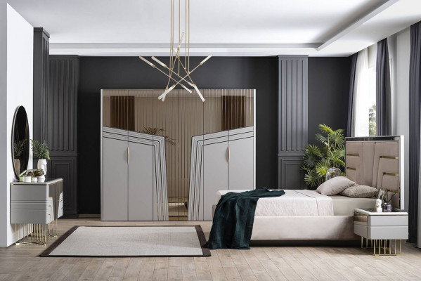 Modern slaapkamer set Luxe bed 2x nachtkastjes kledingkast 6-delig.