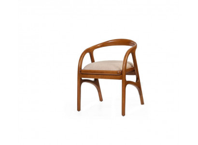 Bruine luxe gestoffeerde eetkamerstoel met design armleuningen, éénzits.