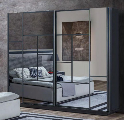 Grijze luxueuze glazen kast slaapkamer kledingkast Edelhouten kasten