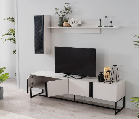 Set TV-standaard kast RTV lowboard woonkamer planken wit hout