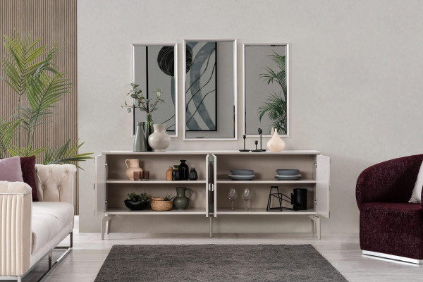 Eetkamer luxueuze eetkamerset eettafel set 9-delig Grijs houten tafel