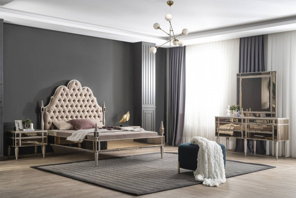 Moderne slaapkamer set Luxe Chesterfield bed 2x nachtkastjes