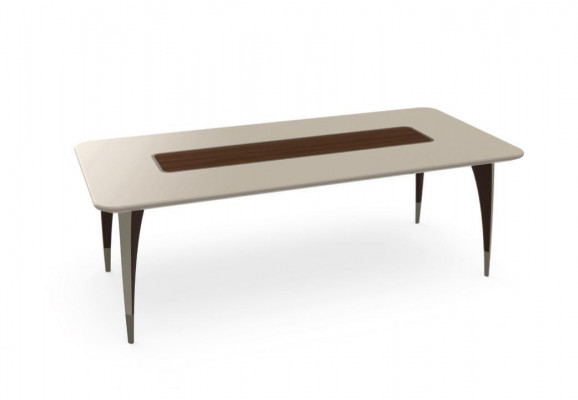Luxe eettafel voor eetkamer in witte kleur, moderne houten meubels.