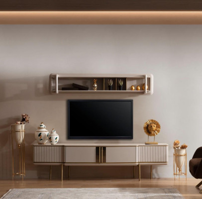 Modern woonkamer Lowboard designer planken 2-delige houten meubelset Nieuw