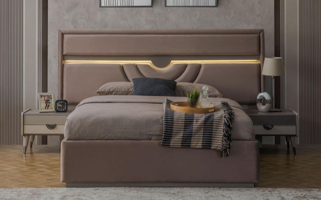 Tweepersoons slaapkamer bed nachtkastjes beige set 3-delig bedlade