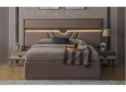 Tweepersoons slaapkamer bed nachtkastjes beige set 3-delig bedlade