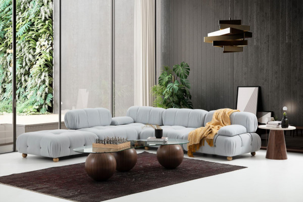 Hoekbank Bank Stof Woonkamer Bankstellen Hoek Grijs Modern Polyester Ontwerp