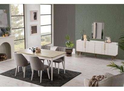 Eetkamerset eetkamermeubilair set 9-delig eetkamer eettafel stoelen hout wit