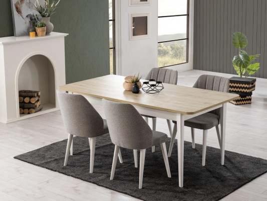 Eetkamerset eetkamermeubilair set 9-delig eetkamer eettafel stoelen hout wit