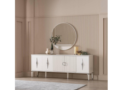 Sideboard dressoir met spiegelgroep commode hout wit eetkamer