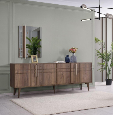 Garnituur Sideboard met Spiegel Commode Hout Bruin Eetkamer
